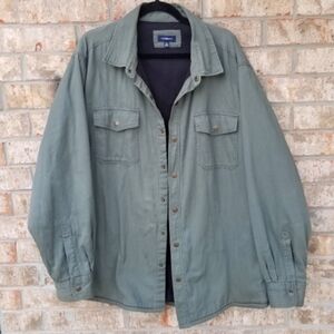 Croft&Barrow Fleece Lined Shacket (Men Sz XL) Chore Barn Snap Button Olive Shirt